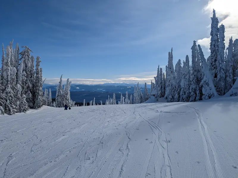 A bluebird morning on a groomed SilverStar run