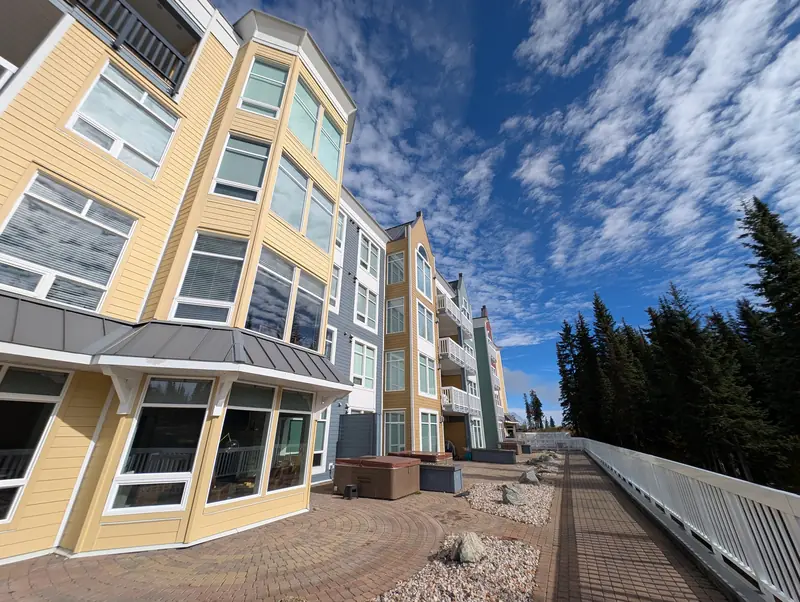 Condo building and boardwalk in SilverStar village