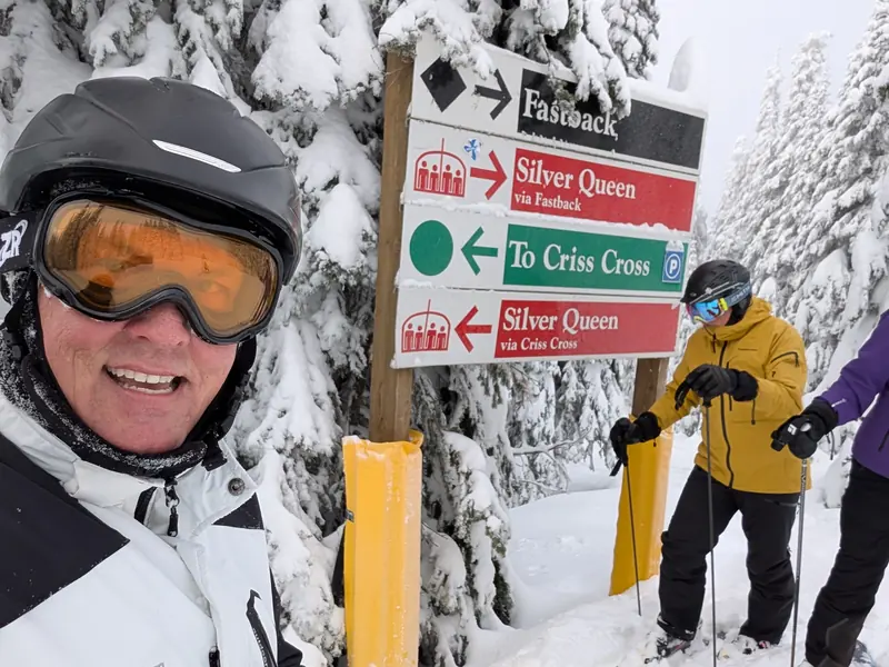 Guests at the Silver Queen and Fastback signs at SilverStar