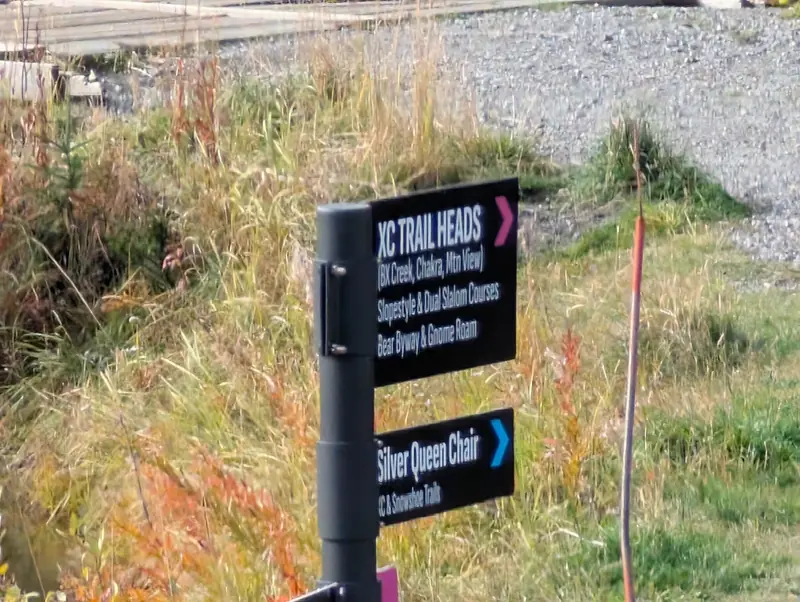 Trail-head signs in SilverStar village in early fall