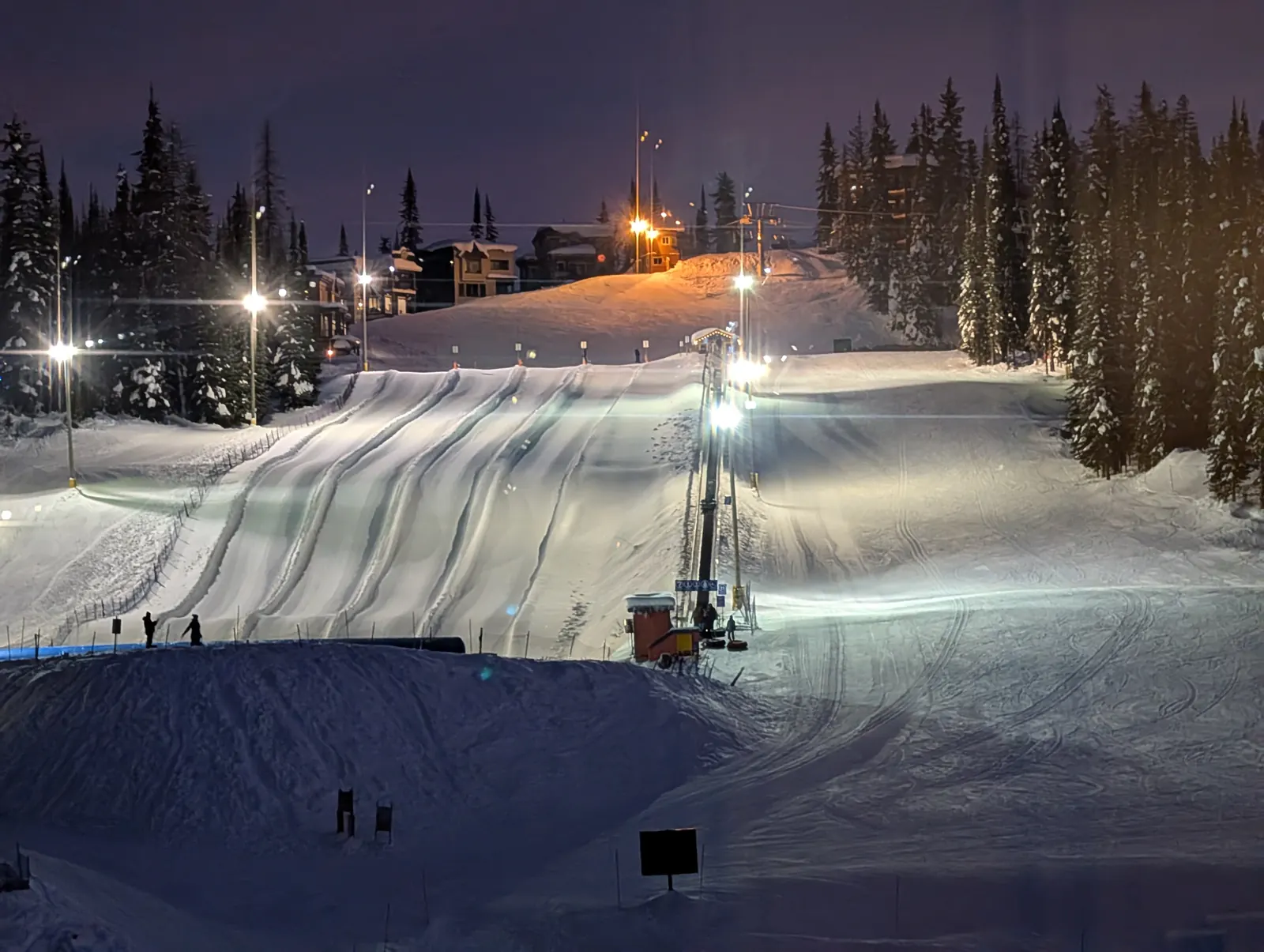 SilverStar’s lit tube park lanes on a winter evening