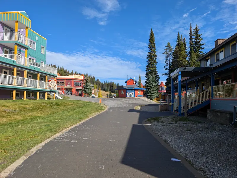 Panorama along SilverStar&rsquo;s village street in fall